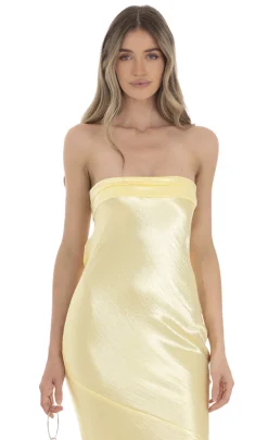 LUCY IN THE SKY Maxi Dresses^Strapless Satin Maxi Dress In Yellow