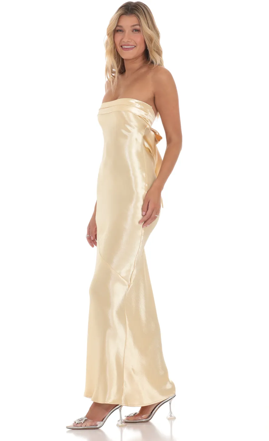 LUCY IN THE SKY Maxi Dresses^Strapless Satin Open Back Maxi Dress In Gold