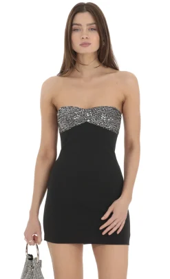 LUCY IN THE SKY Mini Dresses^Strapless Sequin Bust Bodycon Dress In Black