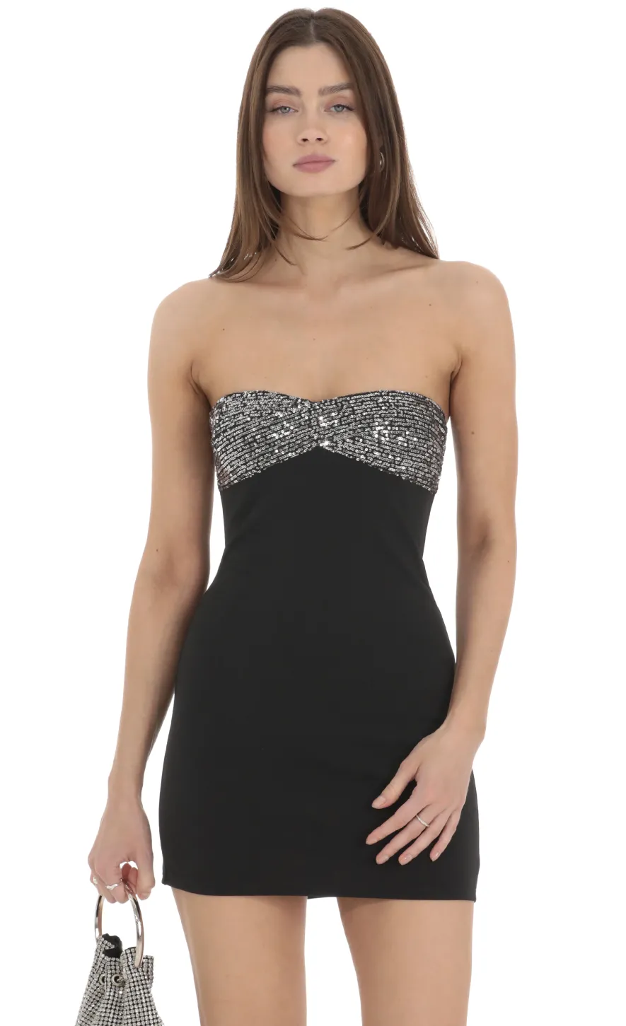 LUCY IN THE SKY Mini Dresses^Strapless Sequin Bust Bodycon Dress In Black