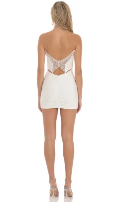 LUCY IN THE SKY Mini Dresses^Strapless Sequin Butterfly Bodycon Dress In White
