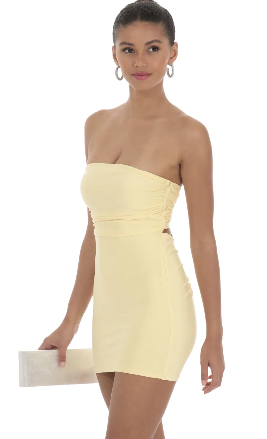 LUCY IN THE SKY Mini Dresses^Strapless Sequin Butterfly Bodycon Dress In Yellow