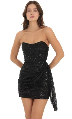 LUCY IN THE SKY Mini Dresses^Strapless Sequin Tassel Corset Dress In Black