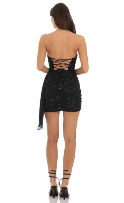 LUCY IN THE SKY Mini Dresses^Strapless Sequin Tassel Corset Dress In Black