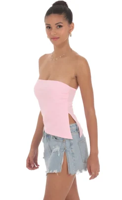 LUCY IN THE SKY Tops^Strapless Side Slit Top In Pink