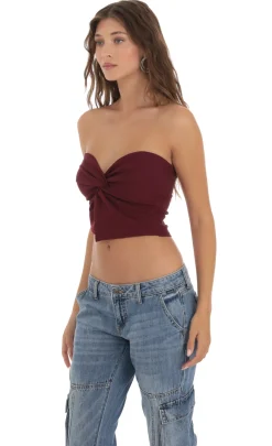 LUCY IN THE SKY Tops^Strapless Twist Top In Burgundy