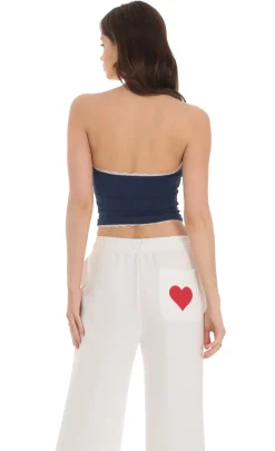 LUCY IN THE SKY Tops^Strapless White Lace Top In Navy