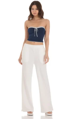 LUCY IN THE SKY Tops^Strapless White Lace Top In Navy
