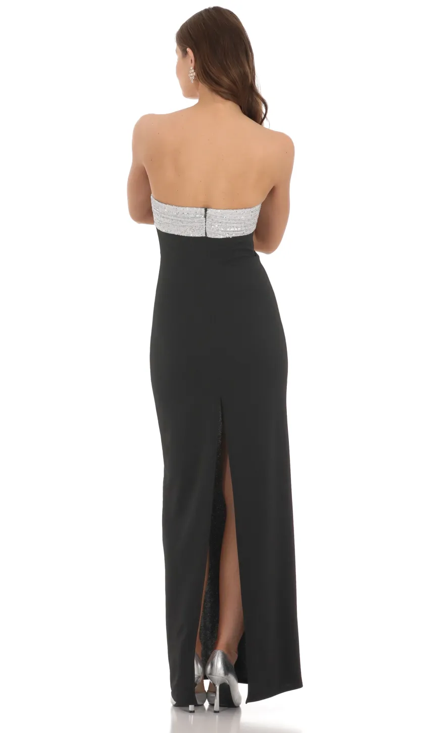 LUCY IN THE SKY Maxi Dresses^Strapless White Sequin Maxi Dress In Black