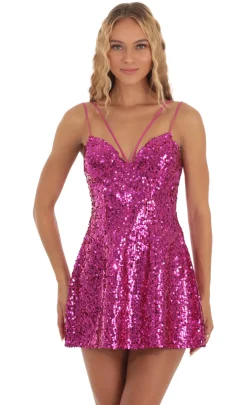 LUCY IN THE SKY Mini Dresses^Strappy Sequin Dress In Pink