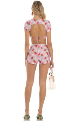 LUCY IN THE SKY Two-Piece Sets|Shorts^Strawberry Floral Two Piece Short Set In Purple