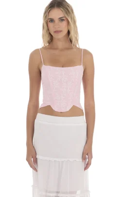 LUCY IN THE SKY Tops^Striped Floral Corset Top In Pink