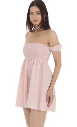 LUCY IN THE SKY Mini Dresses^Striped Smocked Off Shoulder Dress In Pink