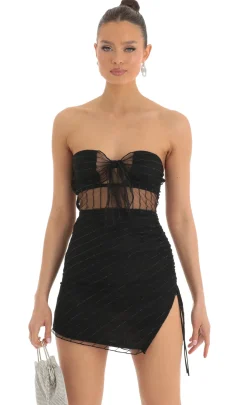LUCY IN THE SKY Mini Dresses^Striped Strapless Dress In Black