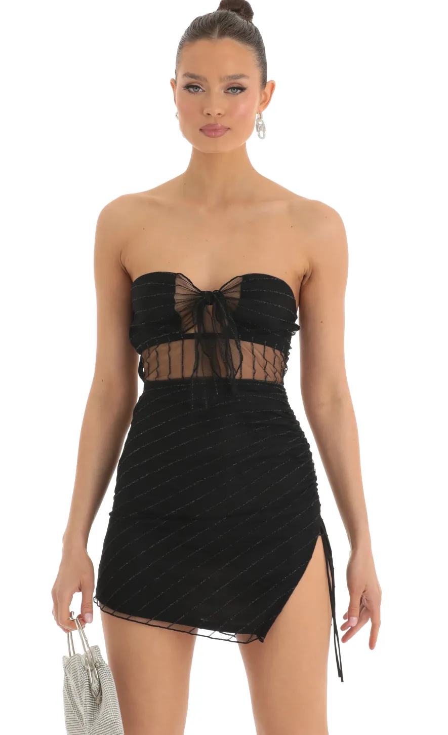 LUCY IN THE SKY Mini Dresses^Striped Strapless Dress In Black