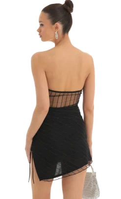 LUCY IN THE SKY Mini Dresses^Striped Strapless Dress In Black