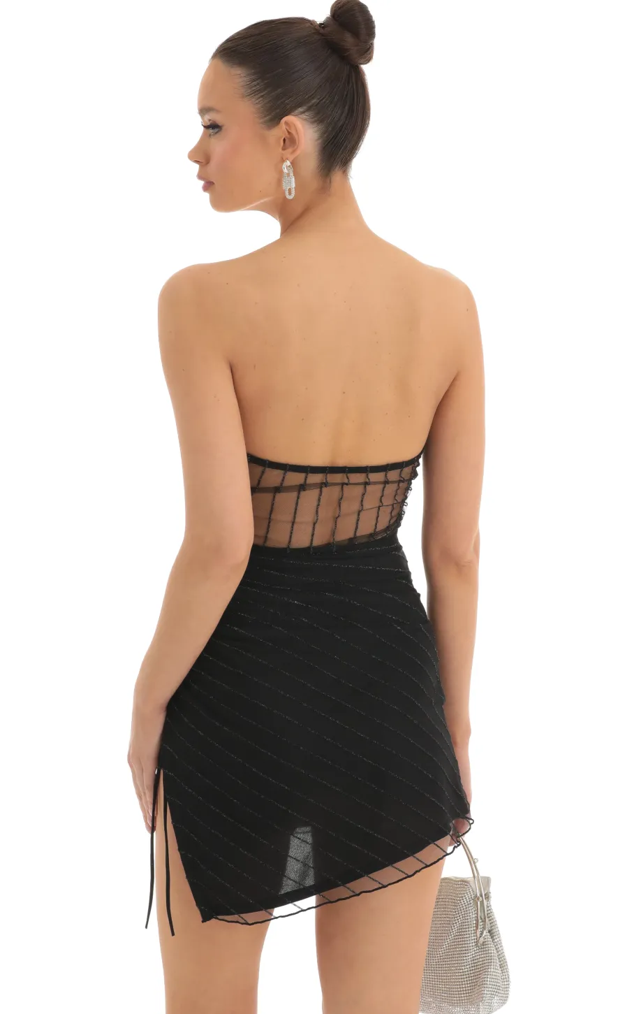 LUCY IN THE SKY Mini Dresses^Striped Strapless Dress In Black