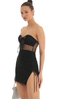 LUCY IN THE SKY Mini Dresses^Striped Strapless Dress In Black