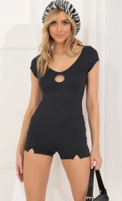 LUCY IN THE SKY Rompers^Suede Key Hole Romper In Black