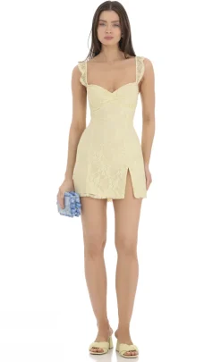 LUCY IN THE SKY Mini Dresses^Sweetheart Neck Lace Dress In Yellow