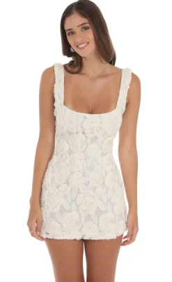 LUCY IN THE SKY Mini Dresses^Textured Floral Bodycon Dress In White