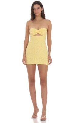 LUCY IN THE SKY Mini Dresses^Textured Floral Cutout Dress In Yellow