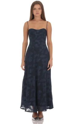 LUCY IN THE SKY Maxi Dresses^Textured Floral Maxi Dress In Navy