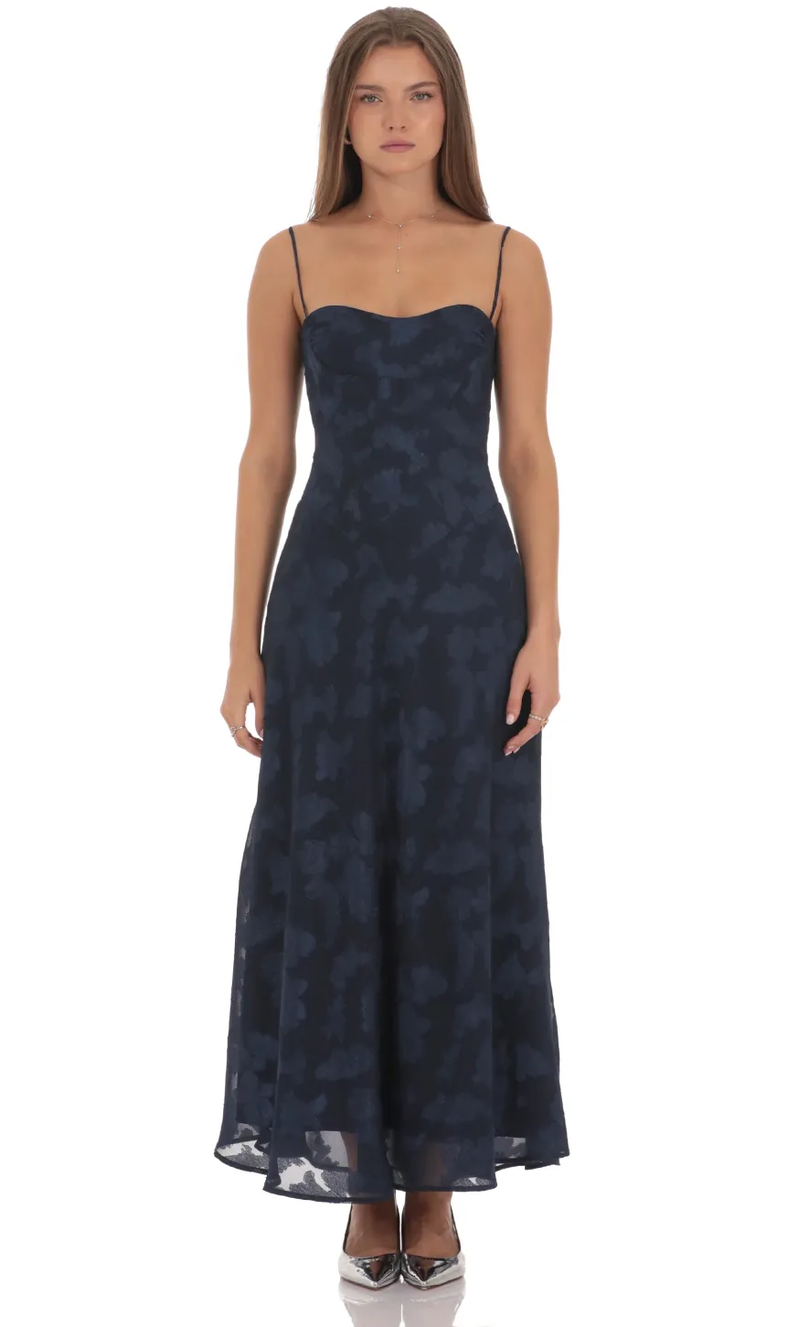 LUCY IN THE SKY Maxi Dresses^Textured Floral Maxi Dress In Navy