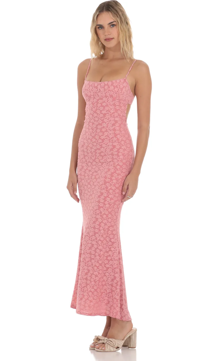 LUCY IN THE SKY Maxi Dresses^Textured Floral Maxi Dress In Pink