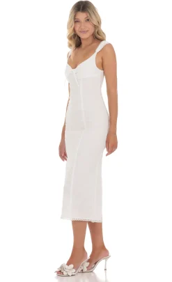 LUCY IN THE SKY Midi Dresses^Textured Floral Midi Dress In White