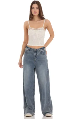 LUCY IN THE SKY Tops^Textured Lace Top In Cream