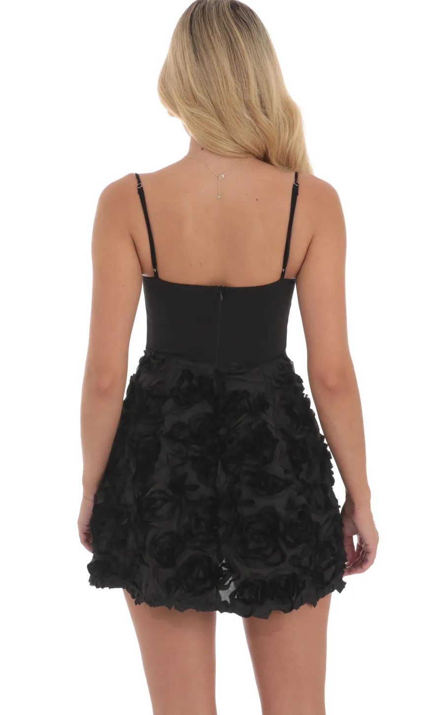 LUCY IN THE SKY Mini Dresses^Textured Rose A-line Dress In Black