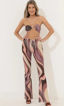 LUCY IN THE SKY Two-Piece Sets|Pants^Three Piece Set In Brown Swirl