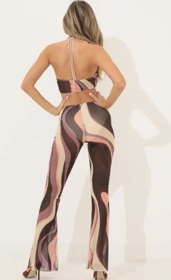 LUCY IN THE SKY Two-Piece Sets|Pants^Three Piece Set In Brown Swirl