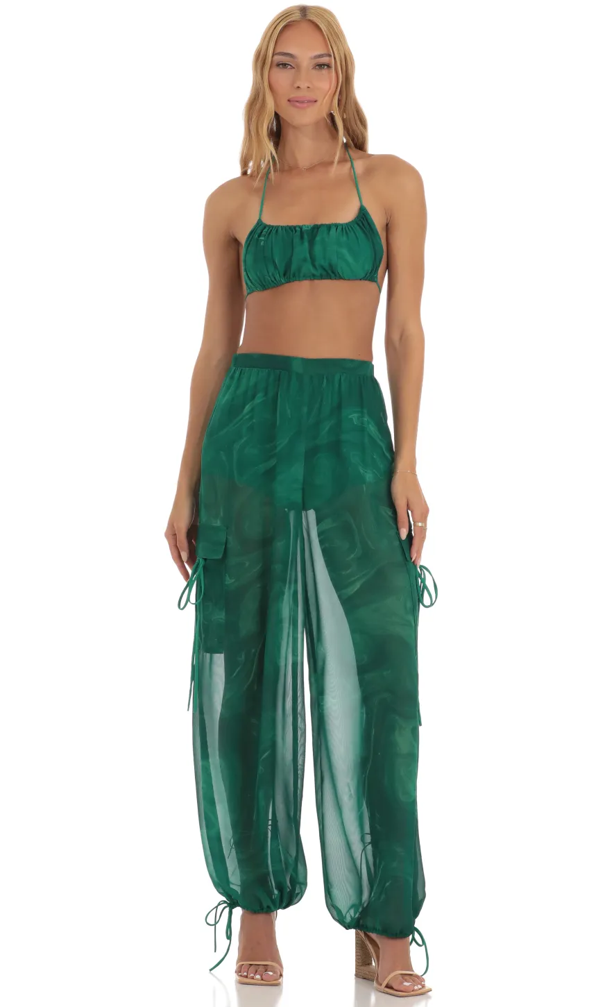 LUCY IN THE SKY Two-Piece Sets|Pants^Three Piece Set In Green Swirl