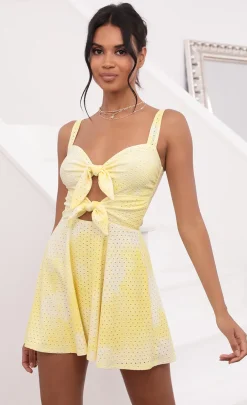 LUCY IN THE SKY Mini Dresses^Tie Dye Eyelet Dress In Yellow