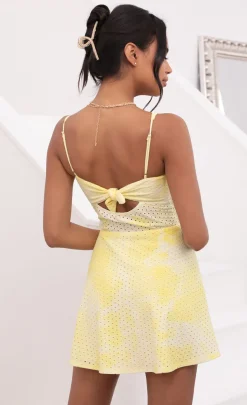LUCY IN THE SKY Mini Dresses^Tie Dye Eyelet Dress In Yellow