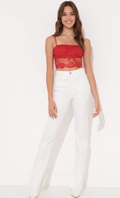 LUCY IN THE SKY Tops^Top In Red Lace