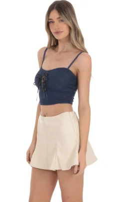 LUCY IN THE SKY Tops^Triple Bow Lace Top In Navy