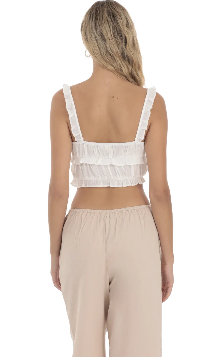 LUCY IN THE SKY Tops^Triple Tie Ruffle Top In White