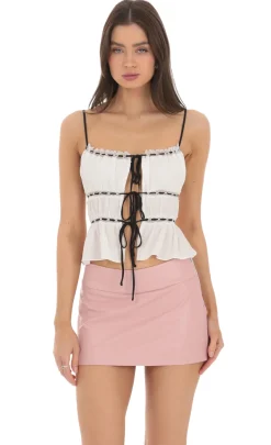 LUCY IN THE SKY Tops^Triple Tie Top In White