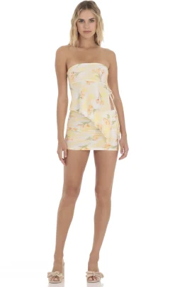 LUCY IN THE SKY Two-Piece Sets^Tulip Mesh Strapless Two Piece Set In White And Yellow