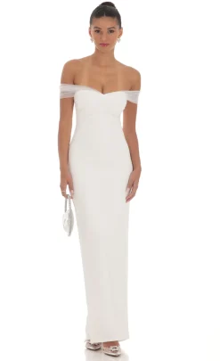LUCY IN THE SKY Maxi Dresses^Tulle Off Shoulder Sleeve Maxi Dress In White