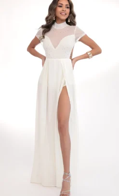 LUCY IN THE SKY Maxi Dresses^Twinkling Mesh Maxi In Ivory Gold