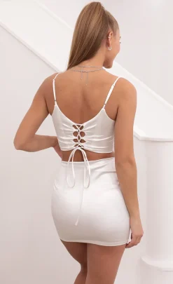 LUCY IN THE SKY Two-Piece Sets^Two Piece Satin Set In White