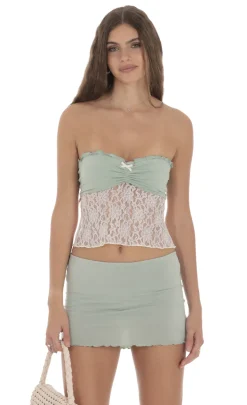 LUCY IN THE SKY Two-Piece Sets^Two Piece Strapless Lace Set In Sage