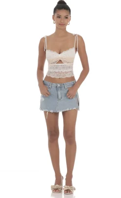 LUCY IN THE SKY Tops^Two Toned Lace Top In White