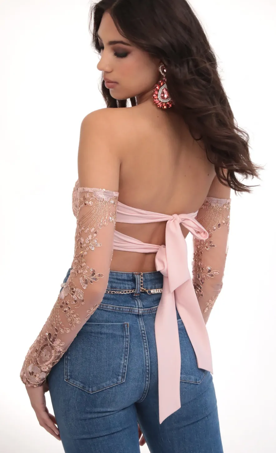 LUCY IN THE SKY Tops^Valentina Gold Sequin Lace Top In Mauve