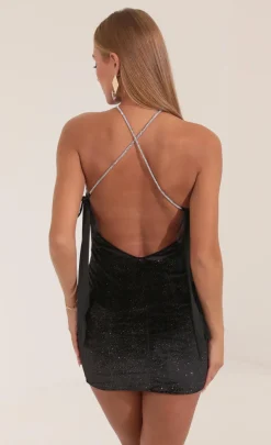 LUCY IN THE SKY Mini Dresses^Velvet Glitter Halter Dress In Black