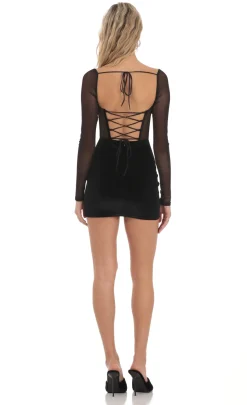 LUCY IN THE SKY Mini Dresses^Velvet Mesh Corset Dress In Black